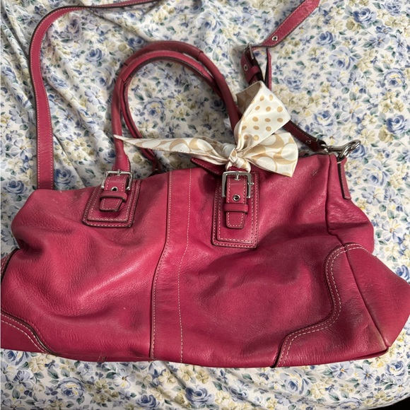Coach Handbags - Coach Fuchsia Leather Shoulder Bag with Polka Dot Bow
